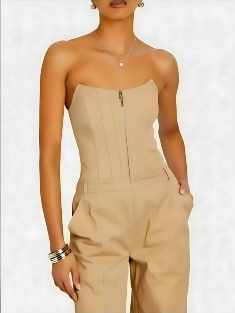 Retrofête Strapless Jumpsuit Boned Corset Inspired Bodice Drawstring Pant Sz M